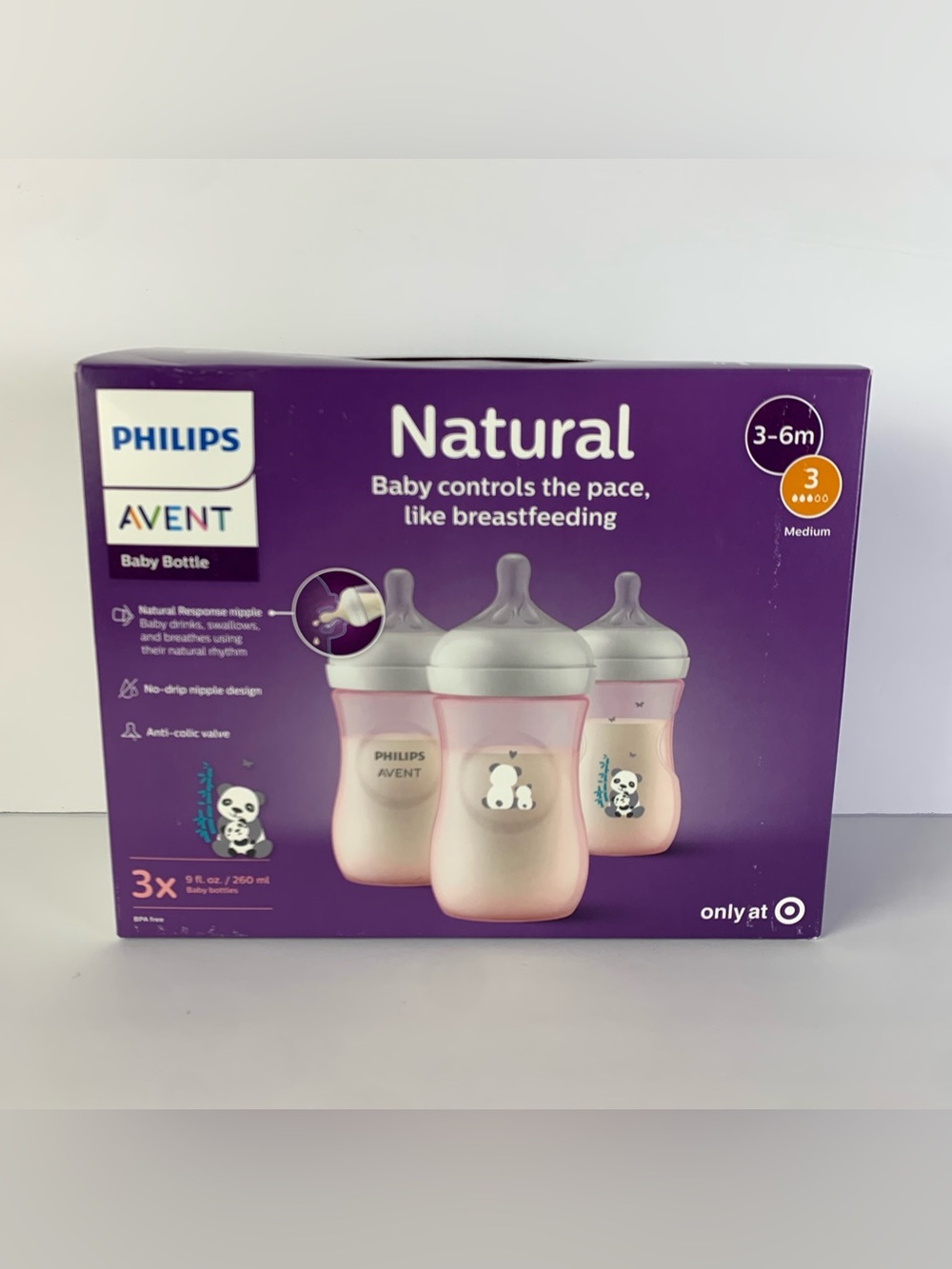 Philips Avent Natural Baby Bottle w/Natural Response Nipple Pink Panda 9oz